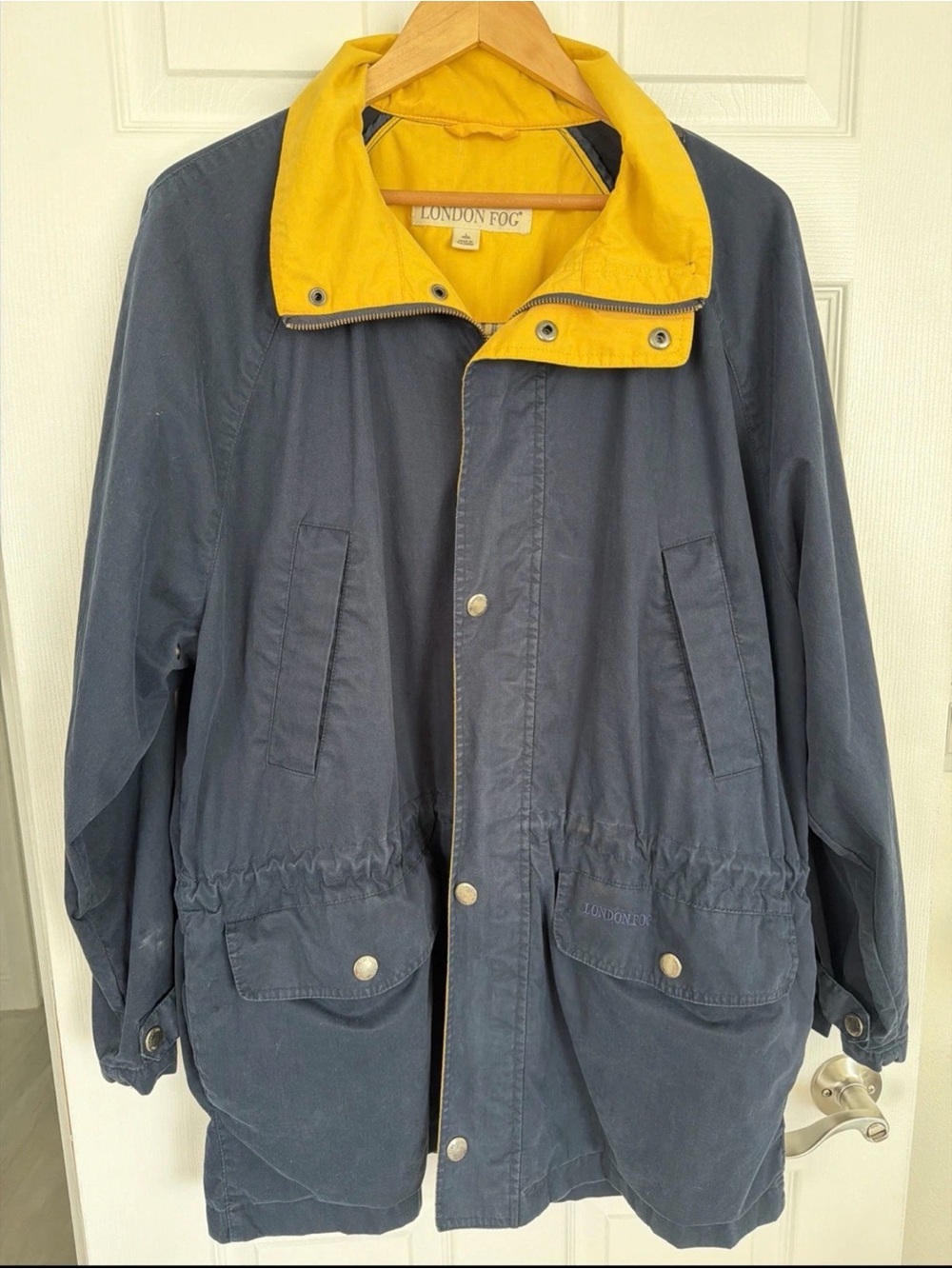 London Fog Navy Field Jacket with Yellow Contrast Collar